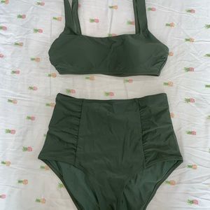 scoop neck top with high wasted bottoms bikini